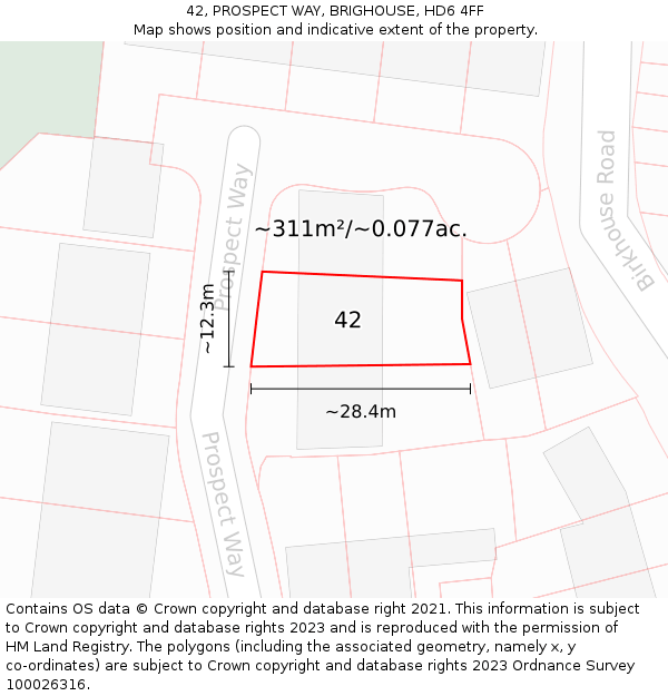 42, PROSPECT WAY, BRIGHOUSE, HD6 4FF: Plot and title map