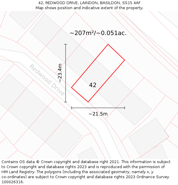 42, REDWOOD DRIVE, LAINDON, BASILDON, SS15 4AF: Plot and title map