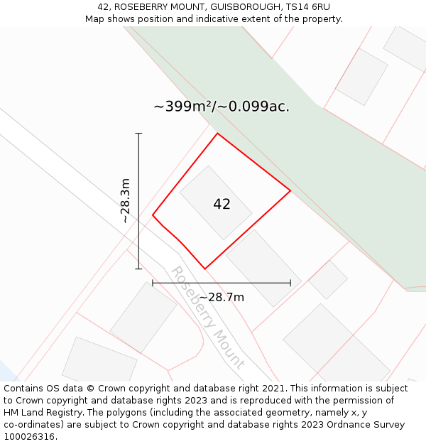 42, ROSEBERRY MOUNT, GUISBOROUGH, TS14 6RU: Plot and title map