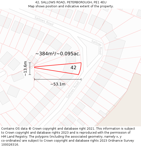 42, SALLOWS ROAD, PETERBOROUGH, PE1 4EU: Plot and title map