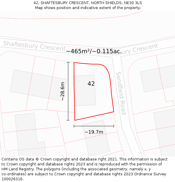 42, SHAFTESBURY CRESCENT, NORTH SHIELDS, NE30 3LS: Plot and title map