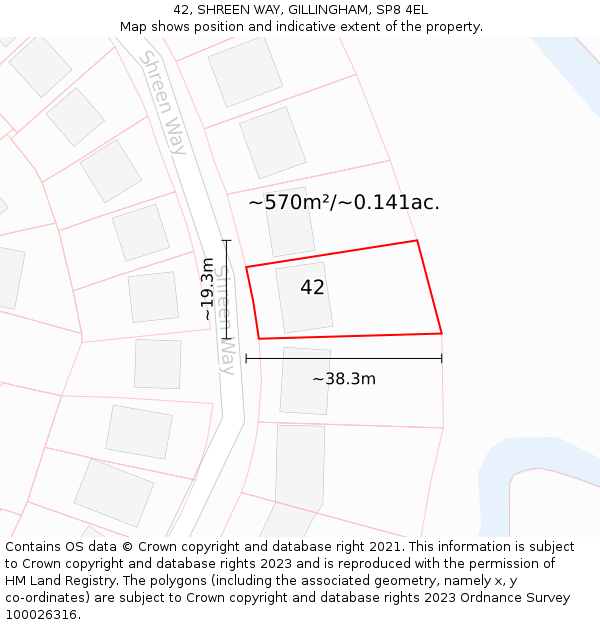 42, SHREEN WAY, GILLINGHAM, SP8 4EL: Plot and title map