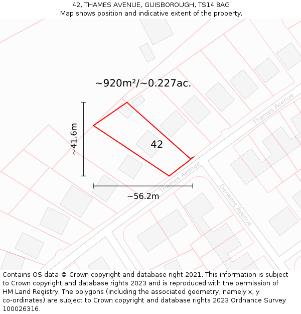 42, THAMES AVENUE, GUISBOROUGH, TS14 8AG: Plot and title map