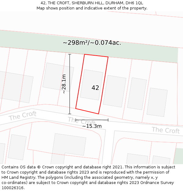 42, THE CROFT, SHERBURN HILL, DURHAM, DH6 1QL: Plot and title map