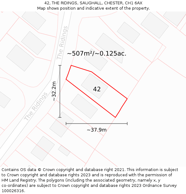 42, THE RIDINGS, SAUGHALL, CHESTER, CH1 6AX: Plot and title map