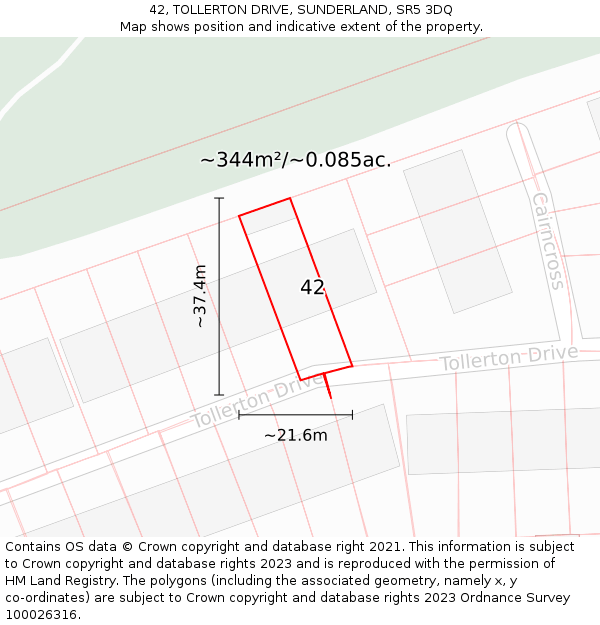 42, TOLLERTON DRIVE, SUNDERLAND, SR5 3DQ: Plot and title map