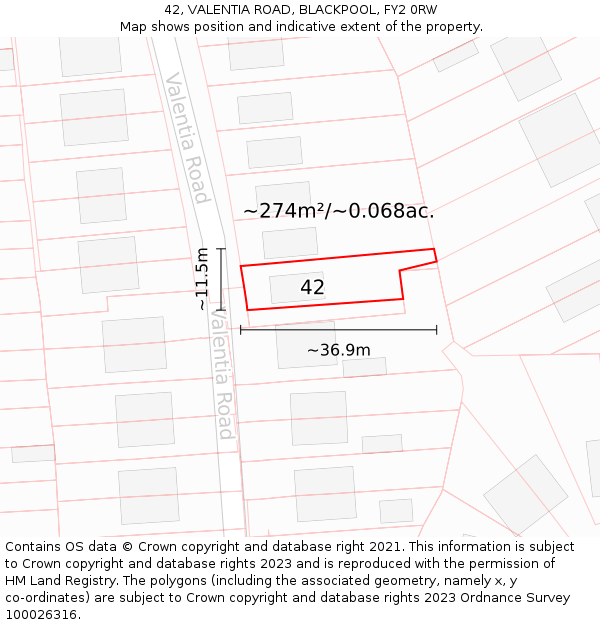 42, VALENTIA ROAD, BLACKPOOL, FY2 0RW: Plot and title map