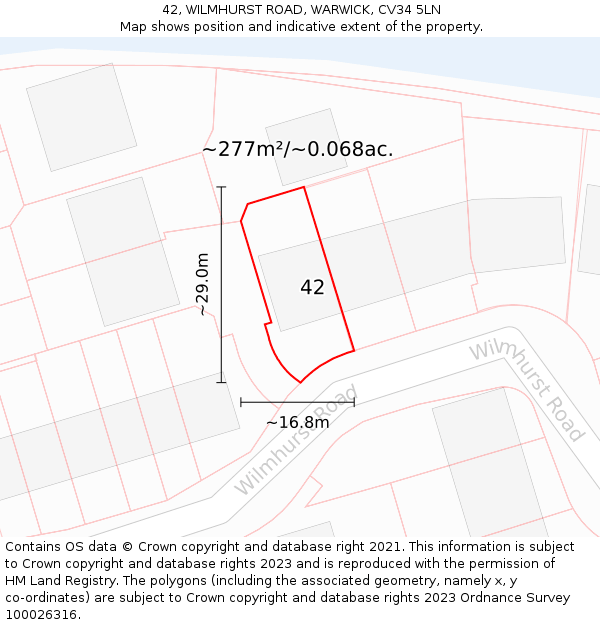 42, WILMHURST ROAD, WARWICK, CV34 5LN: Plot and title map