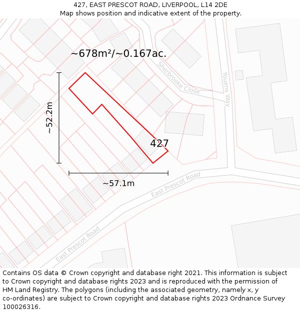 427, EAST PRESCOT ROAD, LIVERPOOL, L14 2DE: Plot and title map