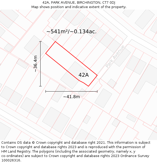 42A, PARK AVENUE, BIRCHINGTON, CT7 0DJ: Plot and title map