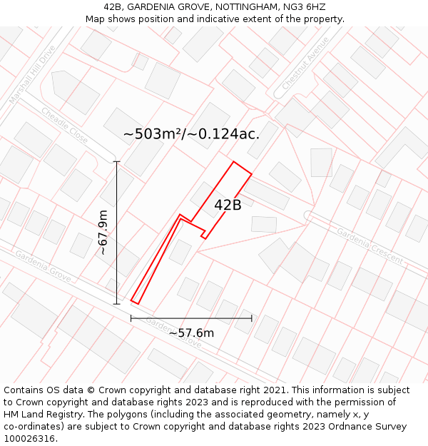 42B, GARDENIA GROVE, NOTTINGHAM, NG3 6HZ: Plot and title map