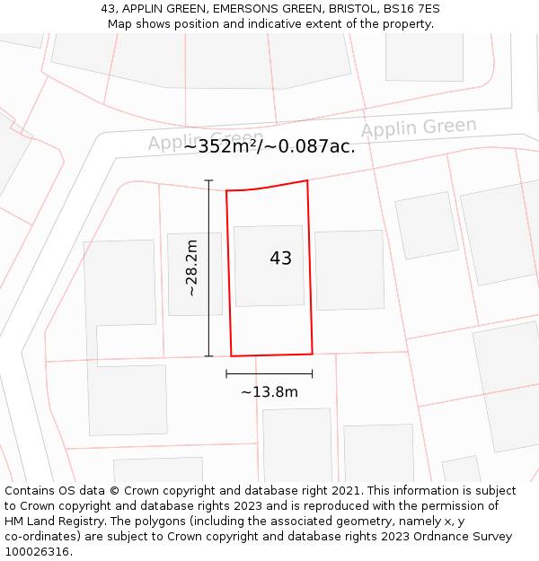 43, APPLIN GREEN, EMERSONS GREEN, BRISTOL, BS16 7ES: Plot and title map