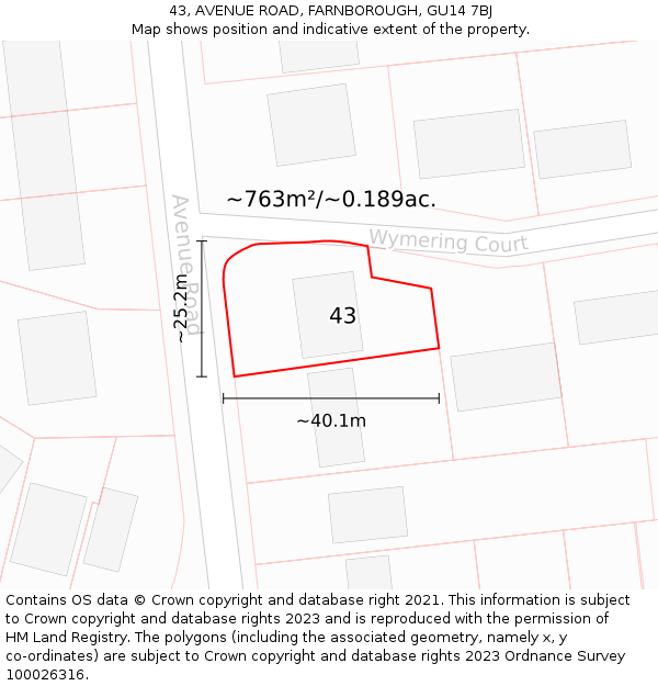 43, AVENUE ROAD, FARNBOROUGH, GU14 7BJ: Plot and title map