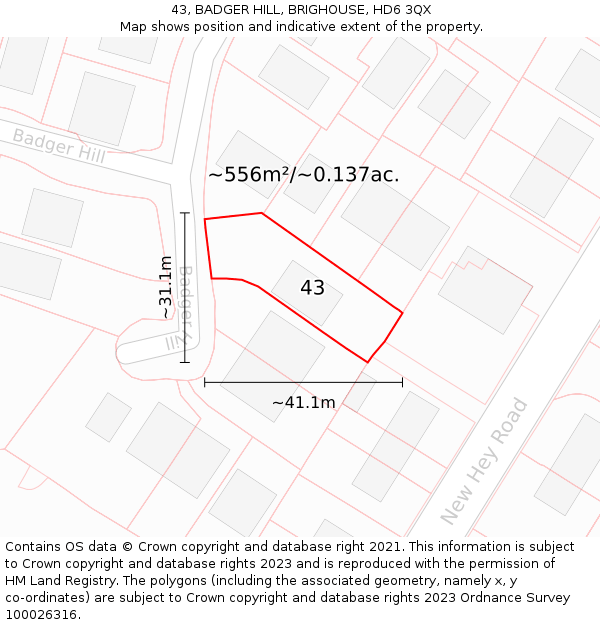 43, BADGER HILL, BRIGHOUSE, HD6 3QX: Plot and title map