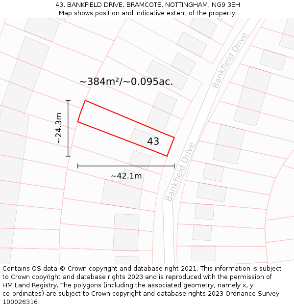 43, BANKFIELD DRIVE, BRAMCOTE, NOTTINGHAM, NG9 3EH: Plot and title map