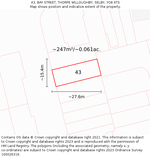 43, BAY STREET, THORPE WILLOUGHBY, SELBY, YO8 9TS: Plot and title map