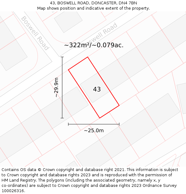 43, BOSWELL ROAD, DONCASTER, DN4 7BN: Plot and title map