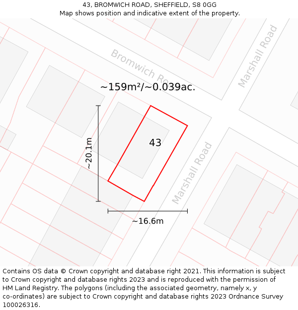 43, BROMWICH ROAD, SHEFFIELD, S8 0GG: Plot and title map