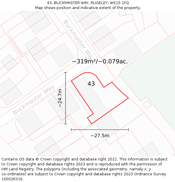 43, BUCKMASTER WAY, RUGELEY, WS15 1FQ: Plot and title map