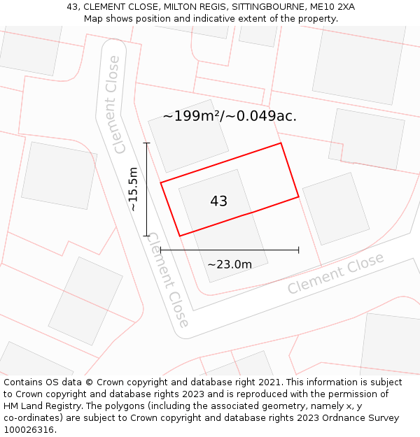 43, CLEMENT CLOSE, MILTON REGIS, SITTINGBOURNE, ME10 2XA: Plot and title map