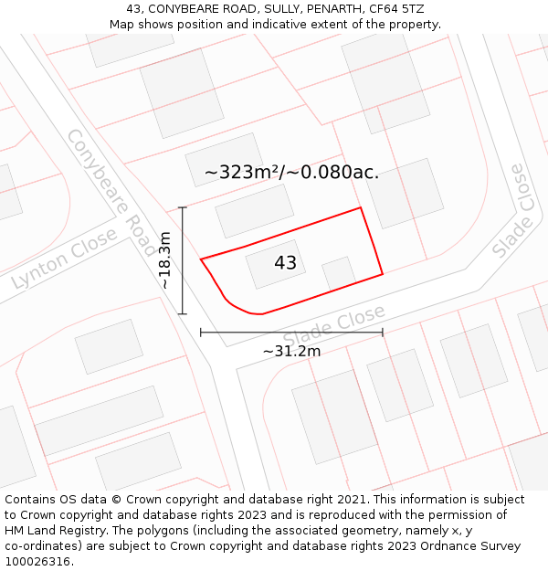 43, CONYBEARE ROAD, SULLY, PENARTH, CF64 5TZ: Plot and title map