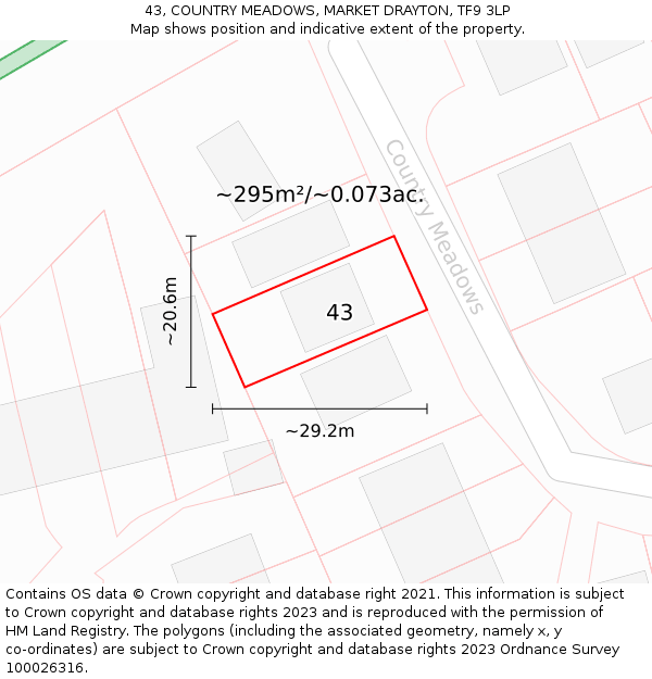 43, COUNTRY MEADOWS, MARKET DRAYTON, TF9 3LP: Plot and title map