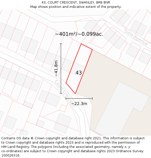 43, COURT CRESCENT, SWANLEY, BR8 8NR: Plot and title map