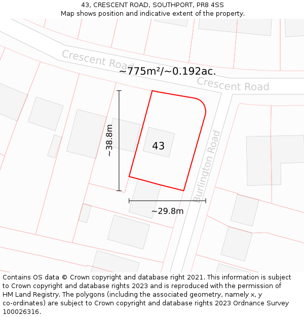 43, CRESCENT ROAD, SOUTHPORT, PR8 4SS: Plot and title map