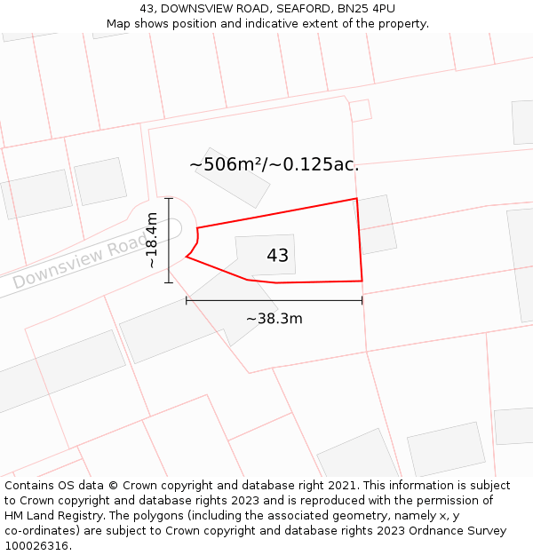 43, DOWNSVIEW ROAD, SEAFORD, BN25 4PU: Plot and title map