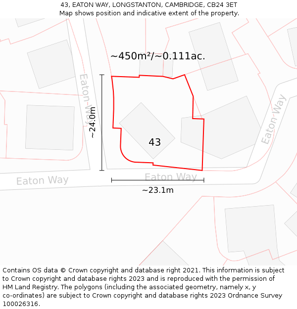 43, EATON WAY, LONGSTANTON, CAMBRIDGE, CB24 3ET: Plot and title map