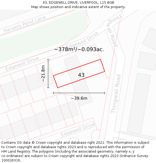 43, EDGEWELL DRIVE, LIVERPOOL, L15 8GB: Plot and title map