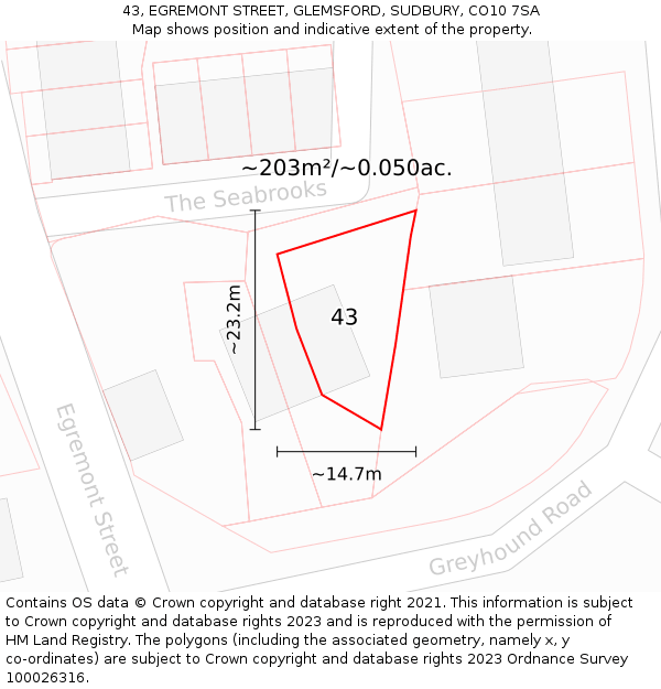 43, EGREMONT STREET, GLEMSFORD, SUDBURY, CO10 7SA: Plot and title map