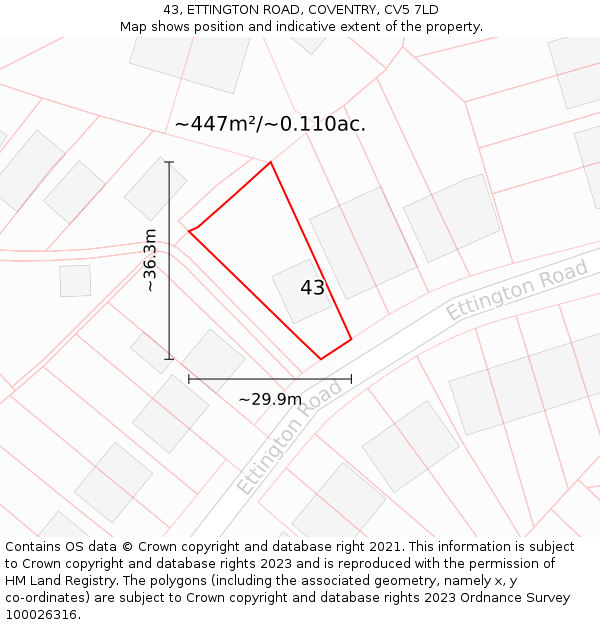 43, ETTINGTON ROAD, COVENTRY, CV5 7LD: Plot and title map