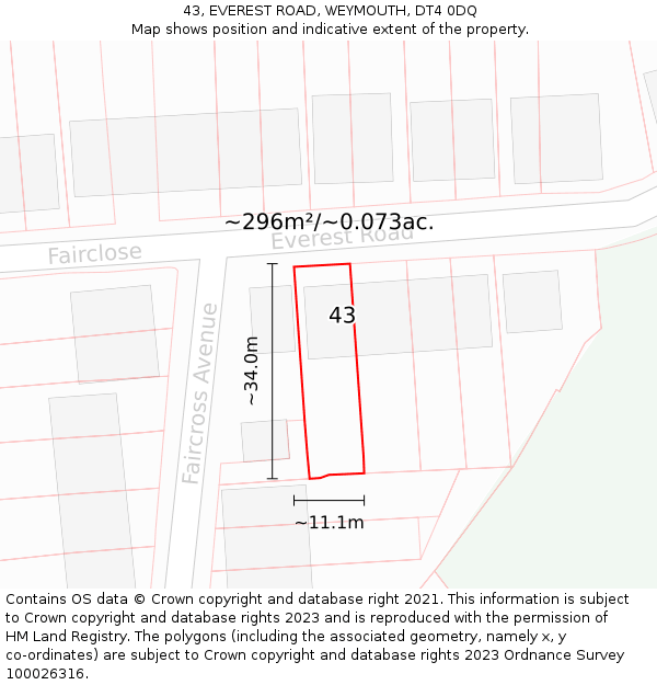 43, EVEREST ROAD, WEYMOUTH, DT4 0DQ: Plot and title map