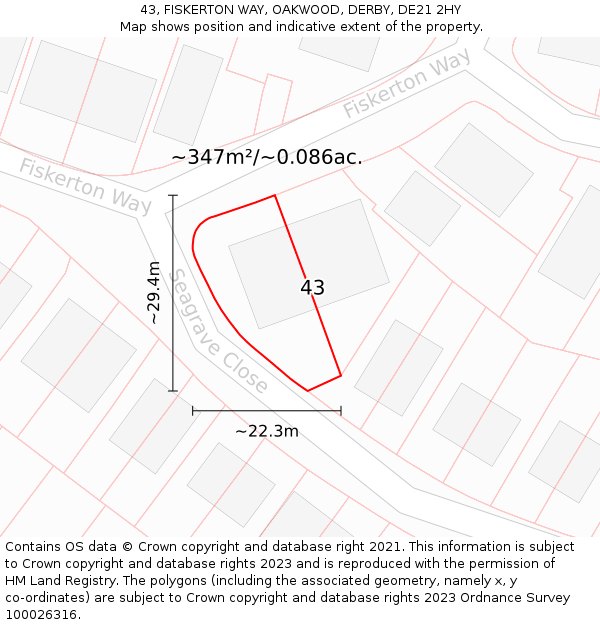 43, FISKERTON WAY, OAKWOOD, DERBY, DE21 2HY: Plot and title map