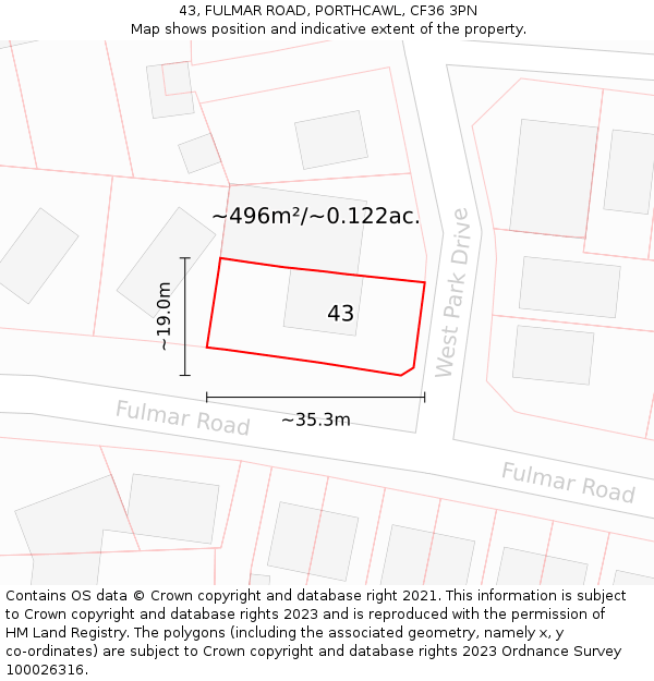 43, FULMAR ROAD, PORTHCAWL, CF36 3PN: Plot and title map