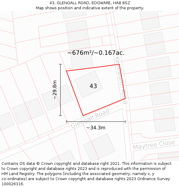 43, GLENGALL ROAD, EDGWARE, HA8 8SZ: Plot and title map