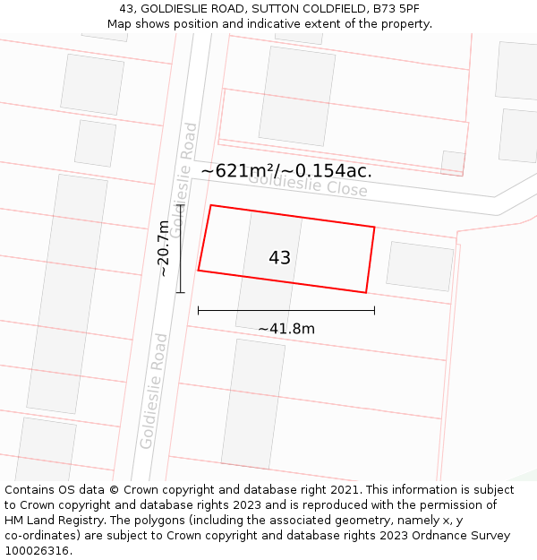 43, GOLDIESLIE ROAD, SUTTON COLDFIELD, B73 5PF: Plot and title map