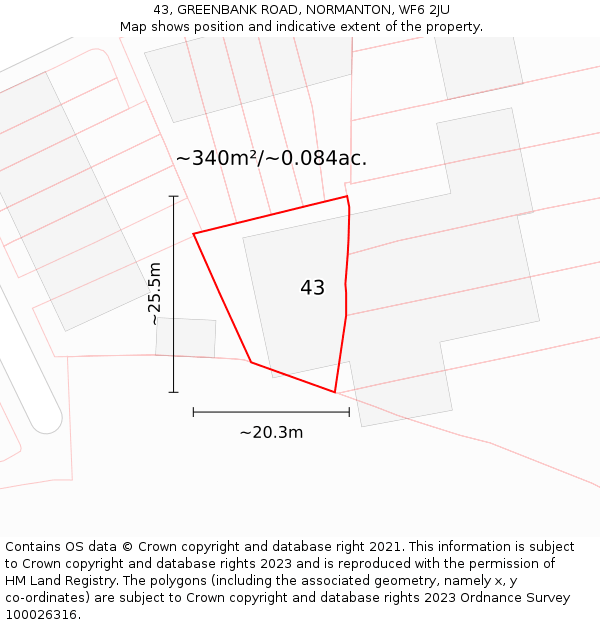 43, GREENBANK ROAD, NORMANTON, WF6 2JU: Plot and title map