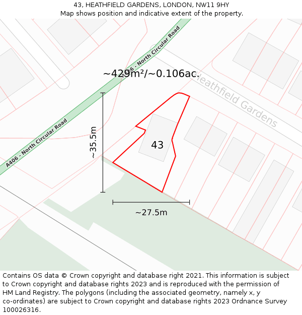 43, HEATHFIELD GARDENS, LONDON, NW11 9HY: Plot and title map