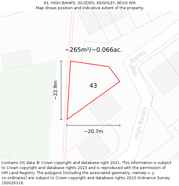 43, HIGH BANKS, SILSDEN, KEIGHLEY, BD20 0FA: Plot and title map