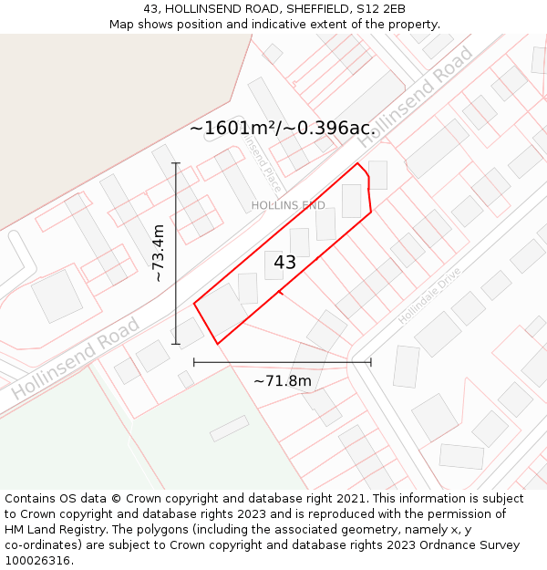 43, HOLLINSEND ROAD, SHEFFIELD, S12 2EB: Plot and title map