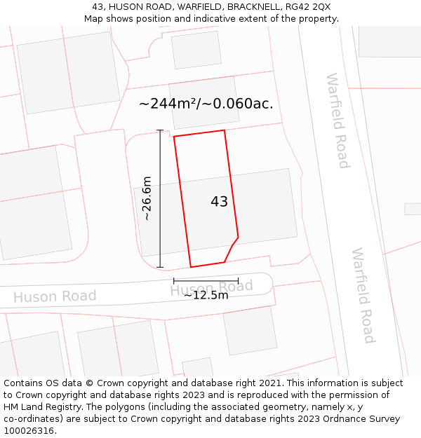 43, HUSON ROAD, WARFIELD, BRACKNELL, RG42 2QX: Plot and title map