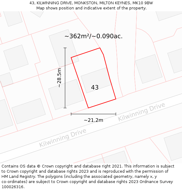 43, KILWINNING DRIVE, MONKSTON, MILTON KEYNES, MK10 9BW: Plot and title map