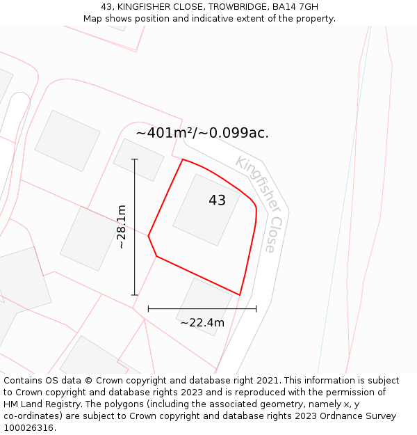 43, KINGFISHER CLOSE, TROWBRIDGE, BA14 7GH: Plot and title map