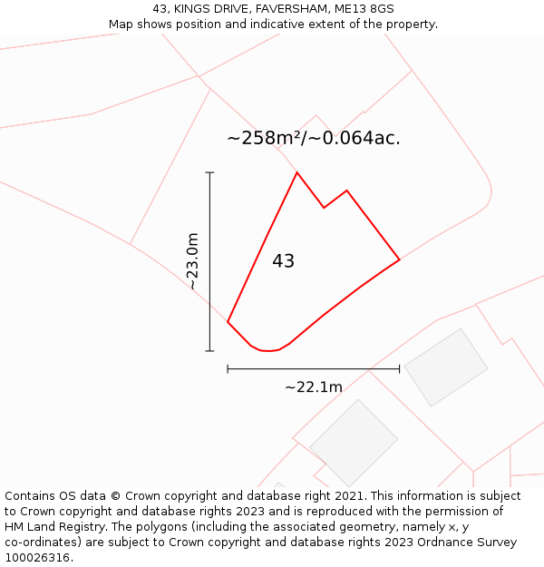 43, KINGS DRIVE, FAVERSHAM, ME13 8GS: Plot and title map