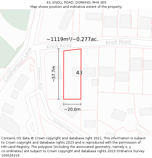 43, KNOLL ROAD, DORKING, RH4 3ES: Plot and title map