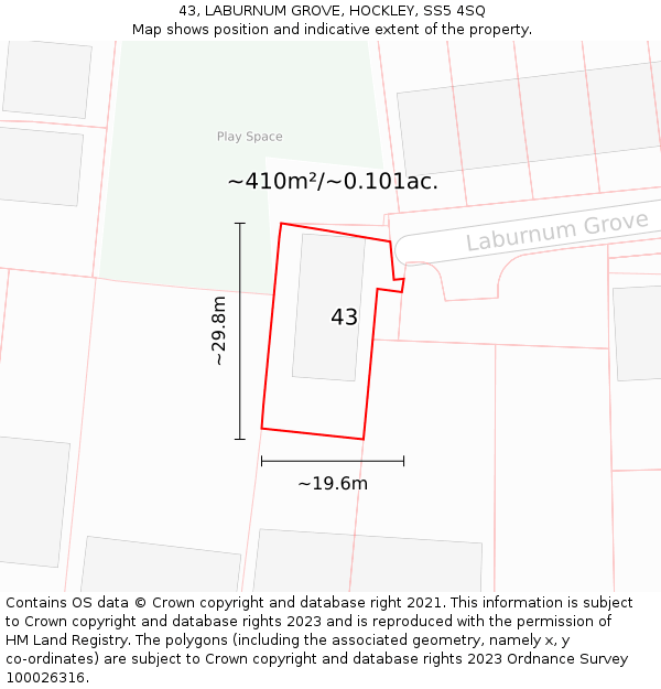 43, LABURNUM GROVE, HOCKLEY, SS5 4SQ: Plot and title map