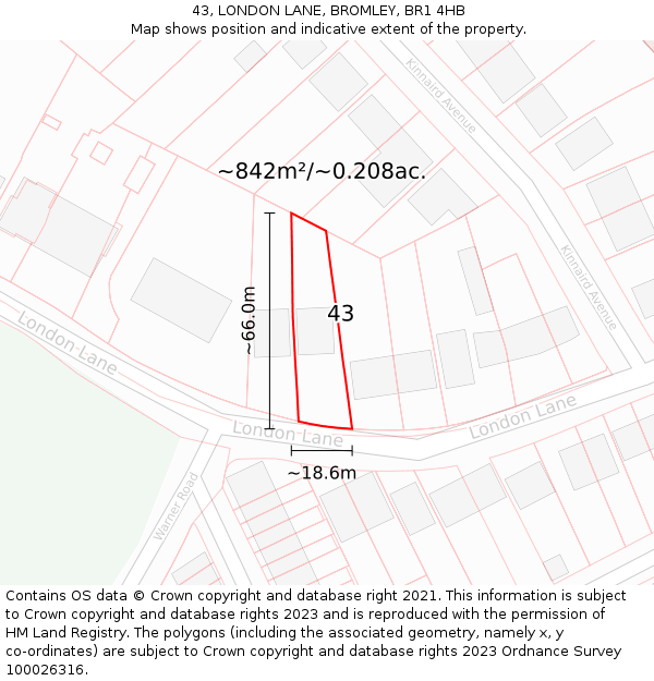 43, LONDON LANE, BROMLEY, BR1 4HB: Plot and title map