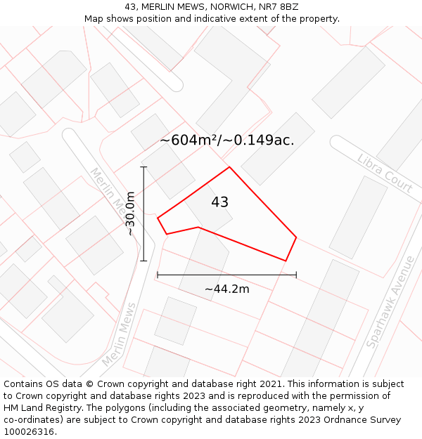 43, MERLIN MEWS, NORWICH, NR7 8BZ: Plot and title map